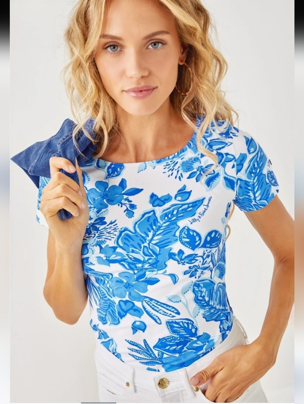 Lilly Pulitzer X Saint James Garde- Cote Blue Floral Short-Sleeve Women’s Top